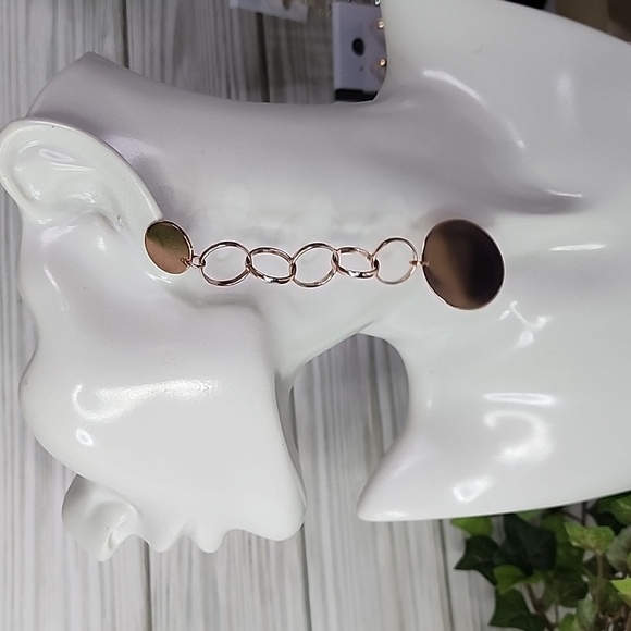 Rose Gold Long Coin Disc Drop Dangle Earrings - Picture 3 of 5